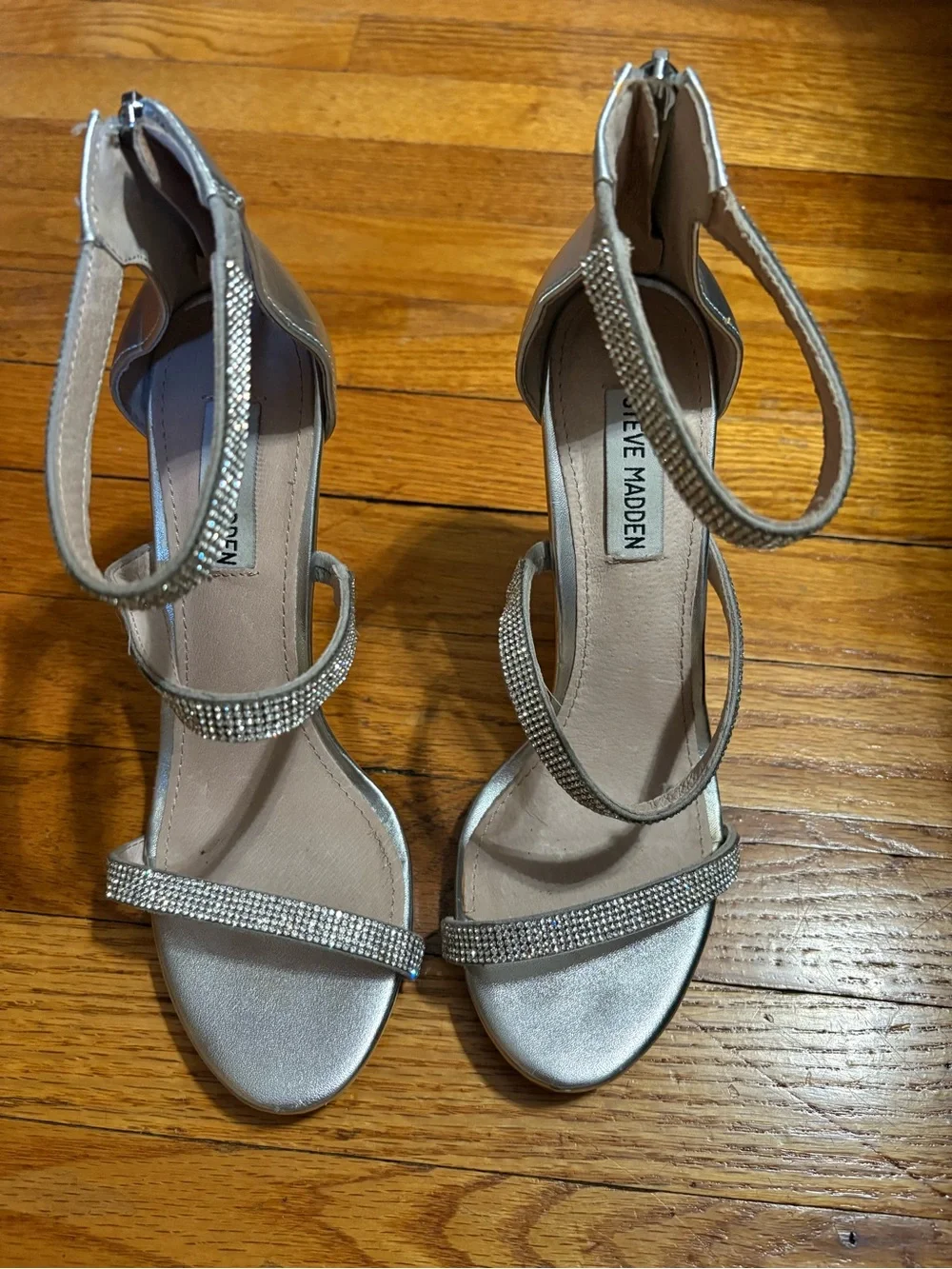 Steve Madden Silver Crystal-Strap High Heel Sandals
